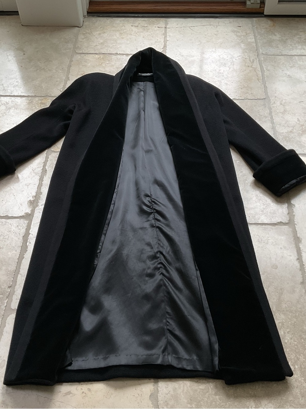 J Peterman Vintage Black Wool & Velvet Formal Overcoat